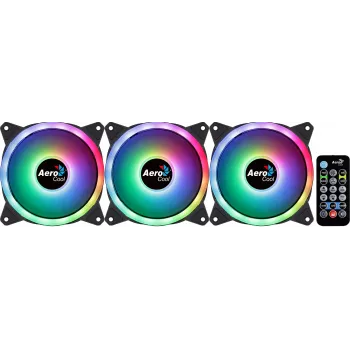 Aerocool DUO12PRO Kit 3x Lüfter 12 cm ARGB LED Dual-Ring Antivibration 6 Pins, schwarz
