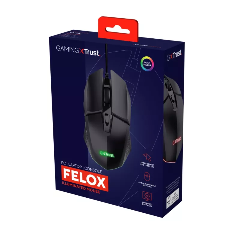 Trust GXT 109 Felox Maus Gaming für Rechtshänder USB Typ-A Optisch 6400 DPI