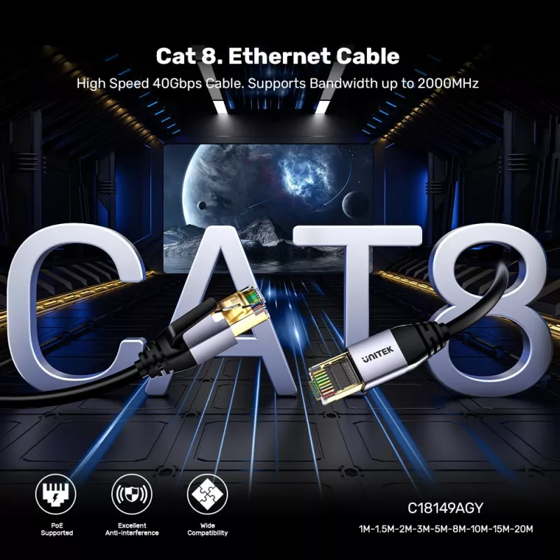 Unitek Ethernet-Kabel RJ-45 LAN Cat.8 (S/FTP) 1m