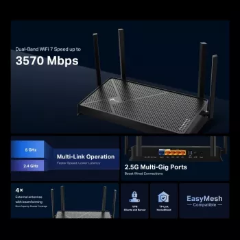 TP-Link Archer BE3600 Wireless Router 2,5 Gigabit Ethernet Dualband (2,4 GHz / 5 GHz) Schwarz