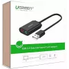 Externer USB 2.0 Audio-Adapter UGREEN 30724 — 2.0 Stereo, Kopfhörerausgang, Mikrofoneingang, 0,15 m Kabel, schwarz