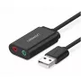Externer USB 2.0 Audio-Adapter UGREEN 30724 — 2.0 Stereo, Kopfhörerausgang, Mikrofoneingang, 0,15 m Kabel, schwarz