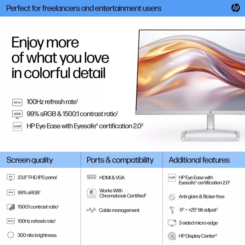 HP Desktop-Monitor – Serie 5 524sf – 24 Zoll – 1920x1080 (FHD) – IPS