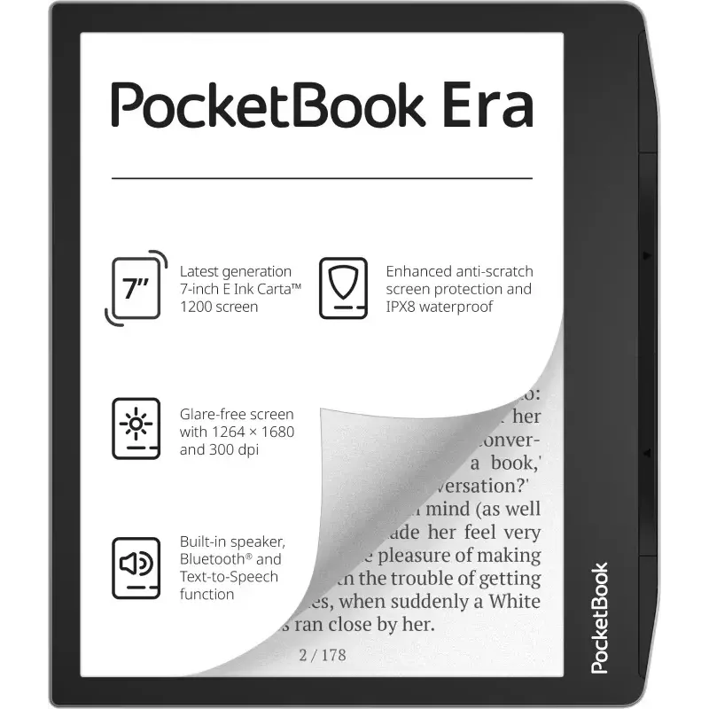 E-Book-Reader PocketBook 700 Era — 7 Zoll E Ink Carta Touchscreen, 16 GB, Hintergrundbeleuchtung, Bluetooth, wasserbeständig