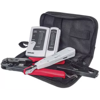 Network Tool Kit INTELLINET 4-teilig — Auflegewerkzeug, Crimpwerkzeug, Netzwerkkabeltester, schwarz