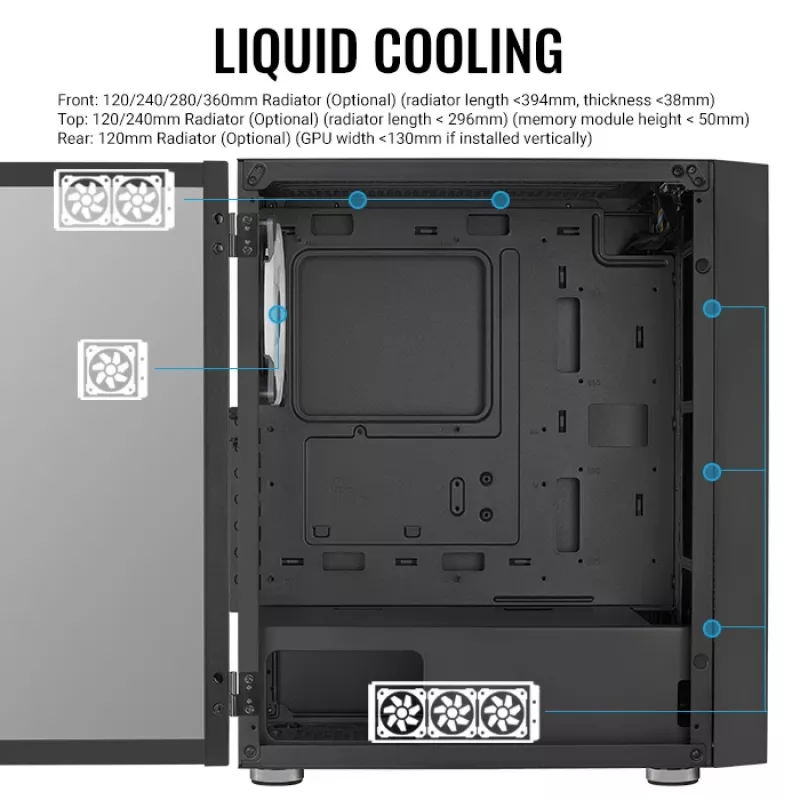 Aerocool PGS Graphite-G-BK-v2 FRGB Midi-Tower PC-Gehäuse, ATX, Schwarz