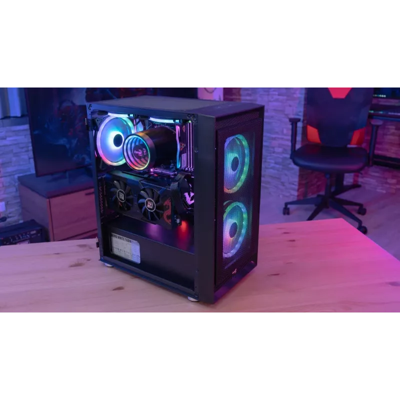 Aerocool PGS Graphite-G-BK-v2 FRGB Midi-Tower PC-Gehäuse, ATX, Schwarz