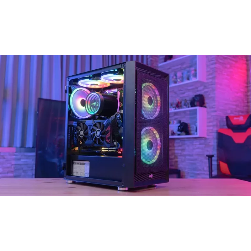 Aerocool PGS Graphite-G-BK-v2 FRGB Midi-Tower PC-Gehäuse, ATX, Schwarz