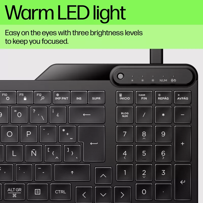 HP 400 Hintergrundbeleuchtete kabelgebundene Tastatur, Full-Size (100%), Kabel, USB, Mechanisch, QWERTY, Schwarz