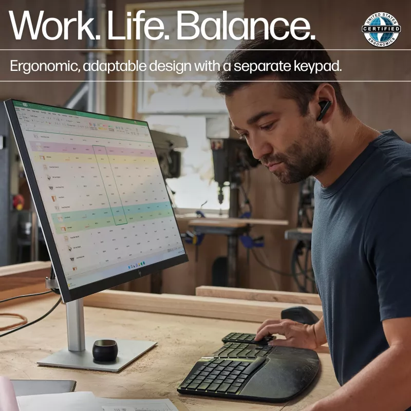 HP 960 Ergonomische kabellose Tastatur, Vollformat (100%), Kabellos, RF Wireless + Bluetooth, Membrane, QWERTZ, Schwarz