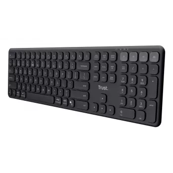 Trust Vaiya 25511 kabellose Multi-Device-Tastatur, USB-RF + Bluetooth, US-Layout, Ziffernblock, integrierter Akku, Schwarz
