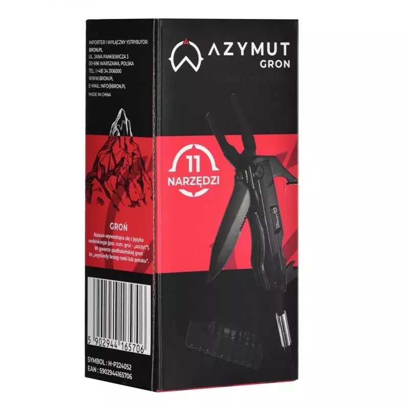 AZYMUT Gron H-P224052 Multitool, 11 Werkzeuge + 9 Bits + Holster
