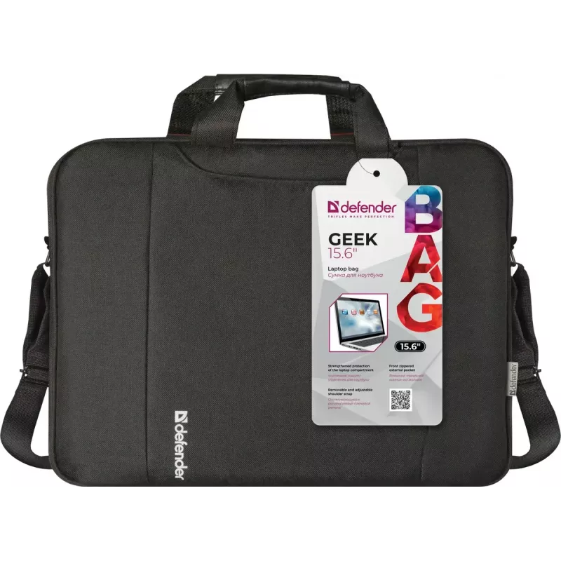 Laptoptasche DEFENDER 15,6 Zoll (39,6 cm) – Polyester, abnehmbarer Schultergurt, Reißverschluss, schwarz