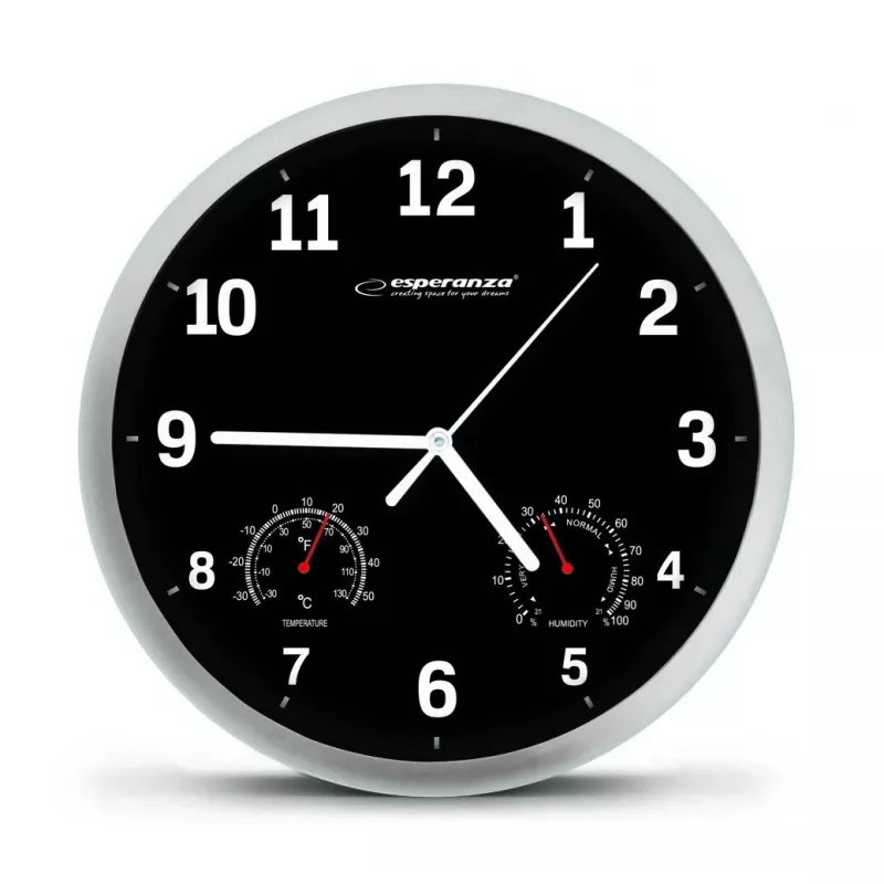 Esperanza Lyon EHC016K Quarz-Wanduhr, rund, schwarz