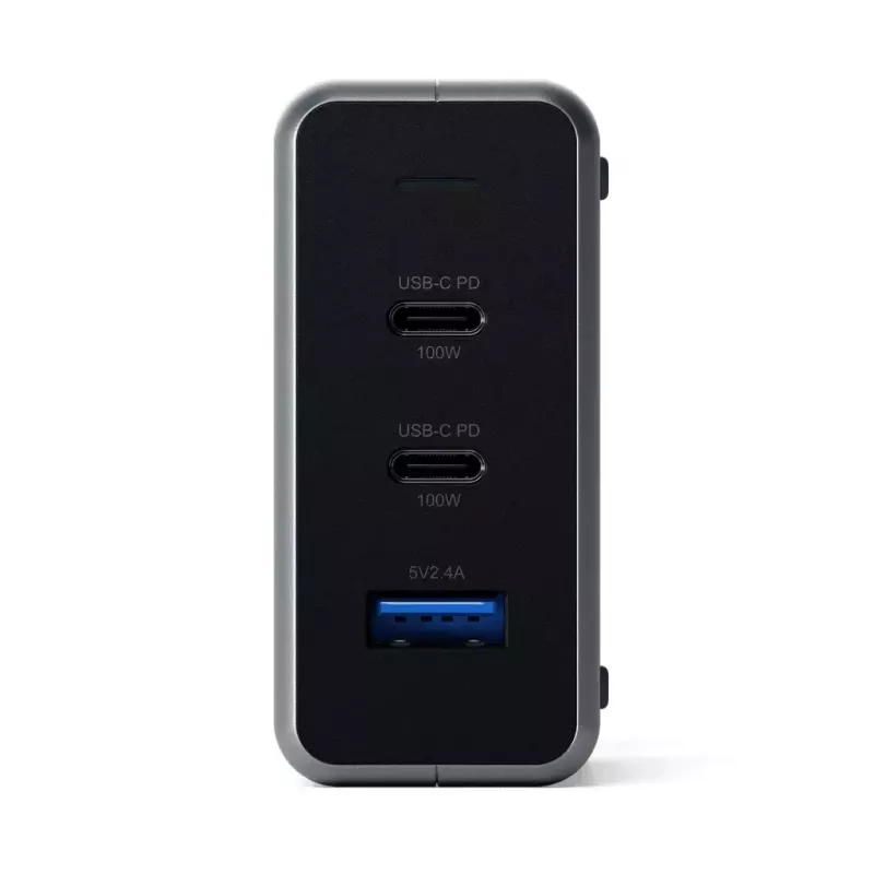 Mobiles Ladegerät Satechi ST-TC100GM-EU, 100 W, 2× USB-C, AC-Eingang 100–240 V, grau