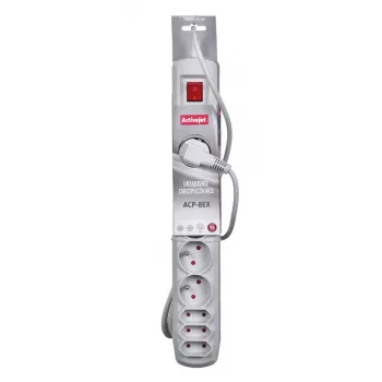 Steckdosenleiste ActiveJet APN-8G/5M-GR — 8 AC-Steckdosen (Typ E/C), 5 m Kabel, 10 A, 230 V, grau