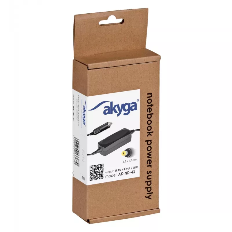 Akyga AK-ND-43 Kfz-Notebook-Netzteil für Acer, 90 W, 19 V / 4,74 A, 5,5 x 1,7 mm, 12 V Eingang