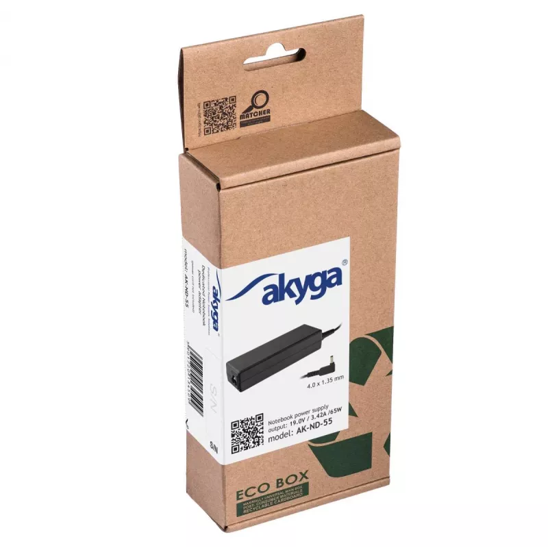 Akyga AK-ND-55 Notebook-Netzteil 19 V / 3,42 A, 65 W, 4,0 x 1,35 mm Stecker, für Asus