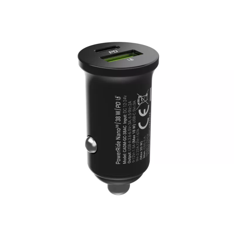 Auto-Ladegerät Green Cell CADM-GC-38AC 38W, 1x USB-C (PD 3.0) + 1x USB-A, Aluminiumgehäuse, schwarz