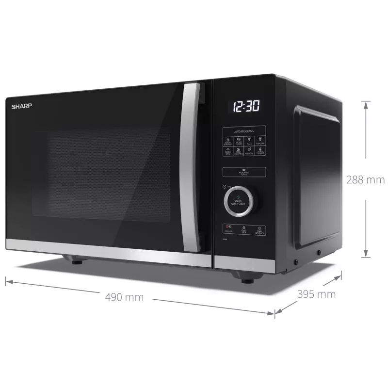 Sharp YC-QS254AE-B Mikrowelle Schwarz, Edelstahl Solo-Mikrowelle Arbeitsplatte 25 l 900 W