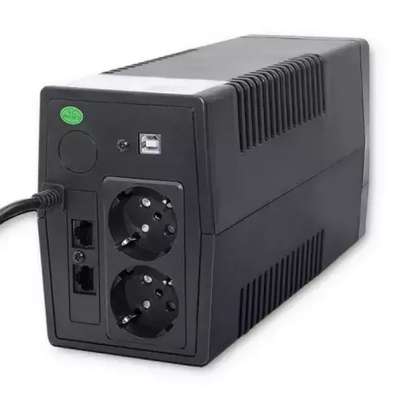Qoltec Monolith 53979 USV, Line-Interactive, 850 VA / 480 W, 2 Schuko-Steckdosen, LCD, USB, RJ45