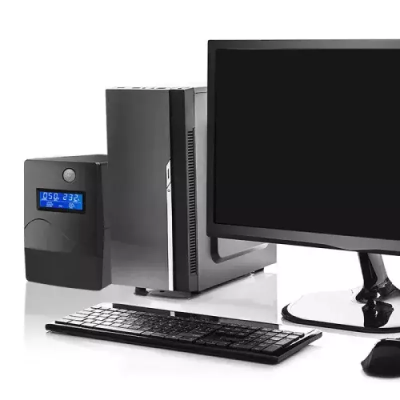 Qoltec Monolith 53979 USV, Line-Interactive, 850 VA / 480 W, 2 Schuko-Steckdosen, LCD, USB, RJ45