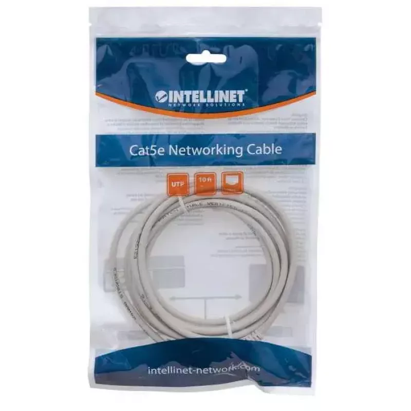 Intellinet 319768 Cat5e U/UTP Patchkabel, 3 m, RJ45-RJ45, CCA, PVC, vergoldete Kontakte, snagless, grau