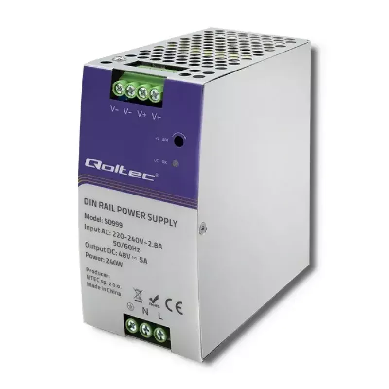 DIN rail power supply QOLTEC 50999, 240W, 48V DC, 5A output