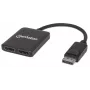 Manhattan DisplayPort-1.2-Splitter-Hub auf 2 DisplayPort-1.2-Ports mit MST, 4K@30Hz, USB-A-Stromversorgung, Videowand-Funktion, schwarz, MST = Multi-Stream Transport, 3 Jahre Garantie
