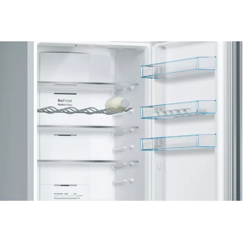 Kühl-Gefrierkombination Bosch Serie 4 KGN39VIEB freistehend 368 L, Energieeffizienzklasse E, Edelstahl, NoFrost, Gefrierteil unten