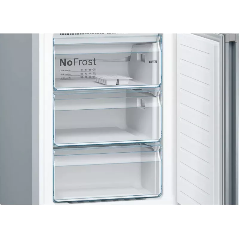 Kühl-Gefrierkombination Bosch Serie 4 KGN39VIEB freistehend 368 L, Energieeffizienzklasse E, Edelstahl, NoFrost, Gefrierteil unten