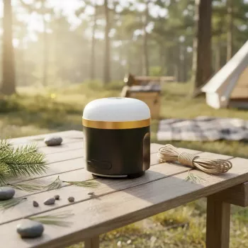 EcoFlow SCLI-B batteriebetriebene Campingleuchte, 400 lm, 3600 mAh, USB-C-Eingang, ABS+TPR-Gehäuse, IP54, Schwarz/Gold/Weiß