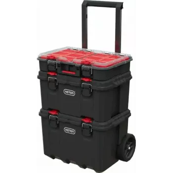 Stapelbare Aufbewahrungsboxen Keter 250927 — Set mit 3 stapelbaren Technopolymer-Organizern mit Rollen und Schloss, 525×694×411 mm, schwarz