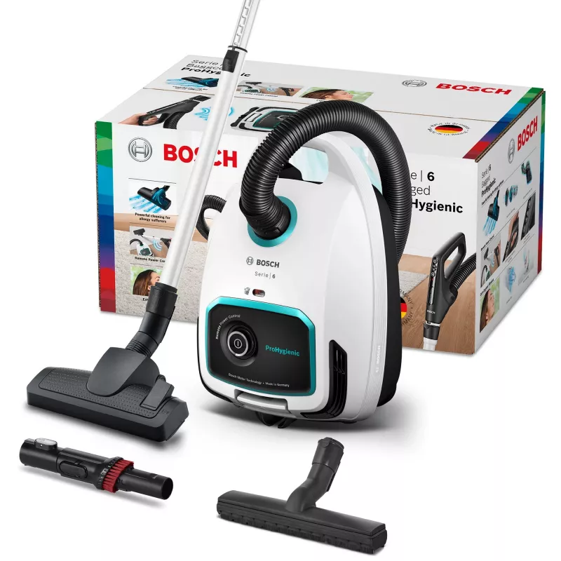 Bosch Serie 6 BGL6HYG1 ProHygienic Bodenstaubsauger, trocken, 600 W, Staubbeutel, 4 l, weiß