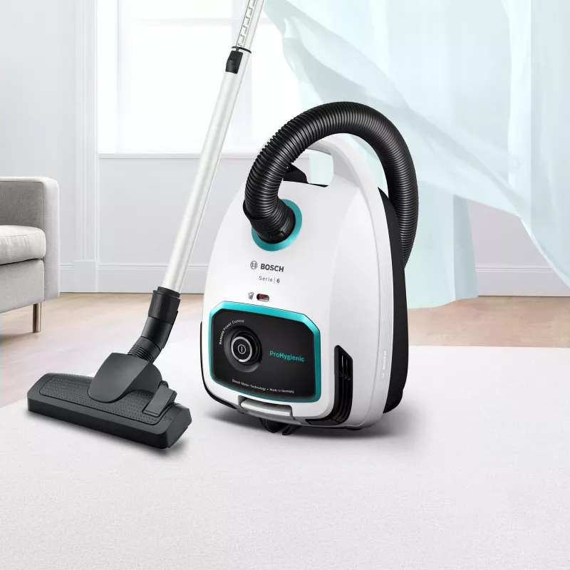 Bosch Serie 6 BGL6HYG1 ProHygienic Bodenstaubsauger, trocken, 600 W, Staubbeutel, 4 l, weiß