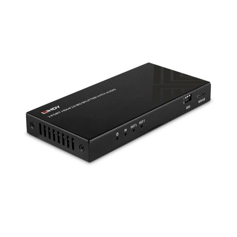 Lindy 38534 2-Port HDMI 8K60 Splitter mit Audio und Downscaling, 2x HDMI, HDR, schwarz