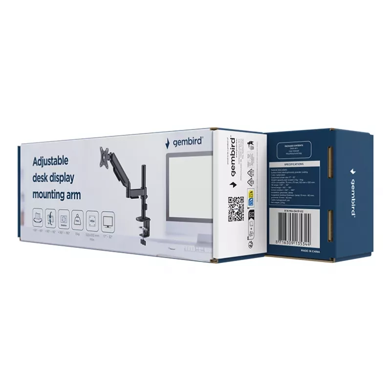 GEMBIRD Verstellbarer Schreibtisch-Display-Montagearm, 17-32 Zoll Schwarz