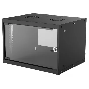 Wandmontierter Netzwerkschrank INTELLINET 714143 — 6U 19 Zoll, 540×400×353 mm, verzinkter Stahl, Glasfront, IP20, max. 50 kg