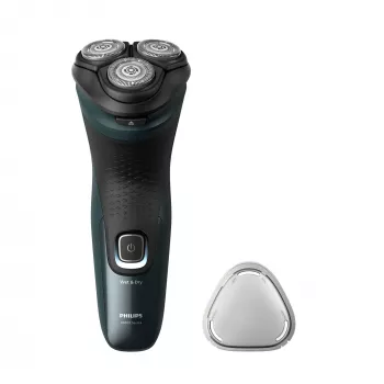 Elektrorasierer Philips 3000X Series X3052/00 — rotierend, 3-fach Scherkopf, Nass & Trocken, NiMH-Akku, 45 Min. Laufzeit, Trimmer, schwarz/grün
