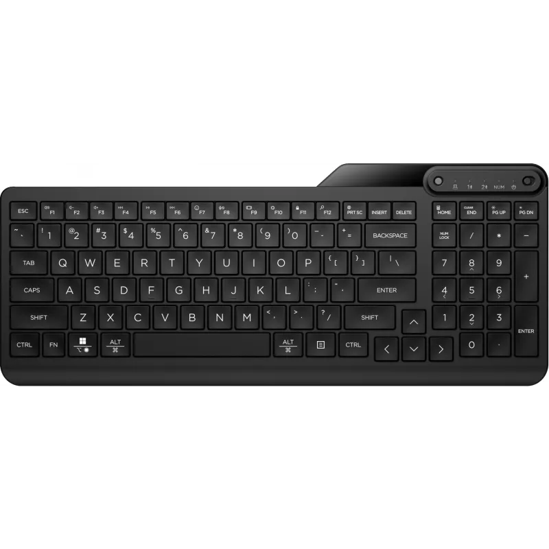 Funkmaus HP 475 Dual-Mode — QWERTY in voller Größe, RF + Bluetooth 5.3, Ziffernblock, Schwarz, 376×153×19 mm