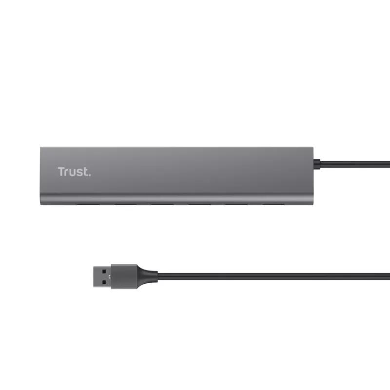 Trust Halyx 24967 USB-Hub mit 7 Ports, USB 3.2 Gen 1, Type-A, 5000 Mbit/s, silber