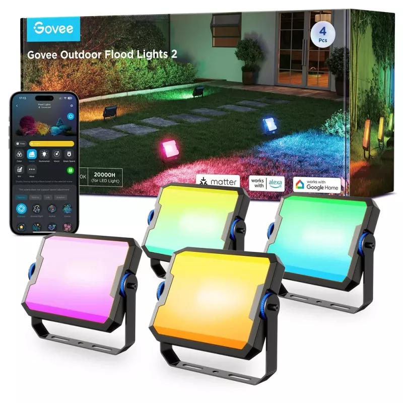 Govee H8057 Outdoor-Flutlichter 2, 4er-Pack, WLAN/Bluetooth, RGBWW, IP66