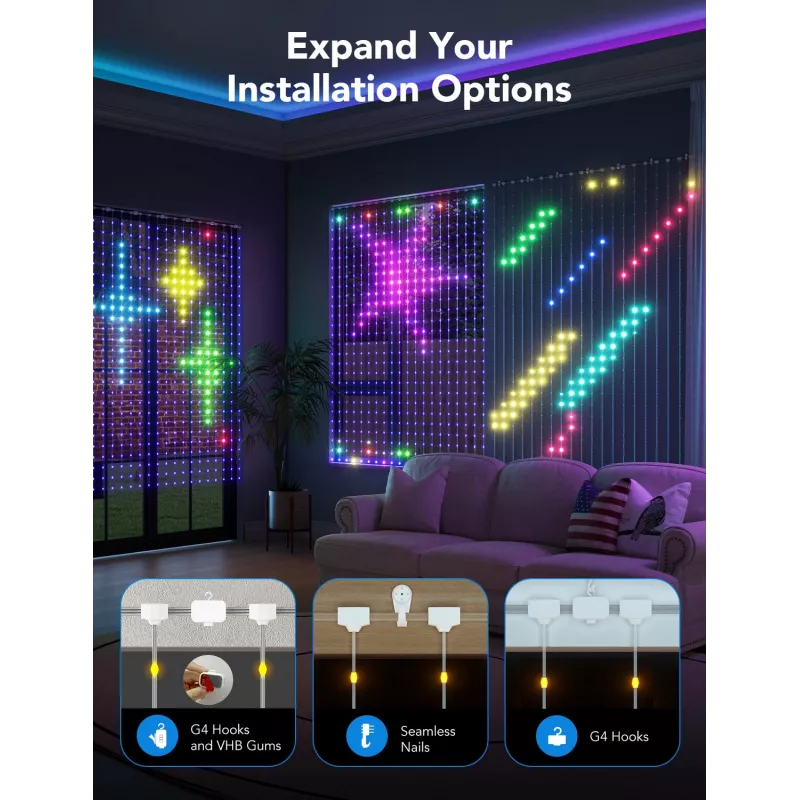 Govee H70B1 RGBIC LED-Vorhanglicht, Wi-Fi, Bluetooth, IP65