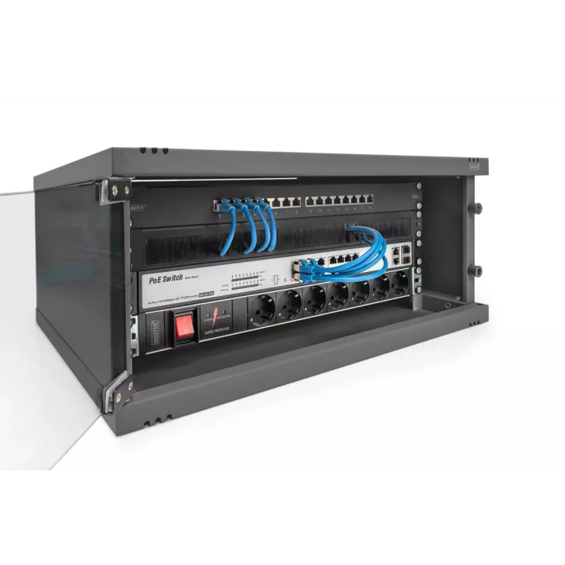 DIGITUS 4U Wandmontageschrank SOHO unmontiert 241x540x400mm Glasfronttür schwarz