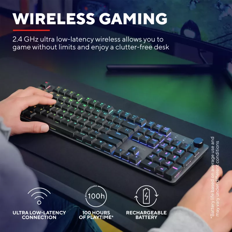 Trust GXT 868 Torix Tastatur Gaming USB + RF Wireless + Bluetooth QWERTY US English Schwarz