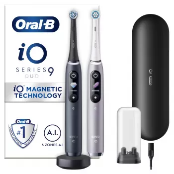 Elektrische Zahnbürste Oral-B iO 9 Erwachsene rotierend, 2 Handstücke, 2 Bürstenköpfe, integrierter Akku, 3 Std. Ladezeit, Schwarz/Rose