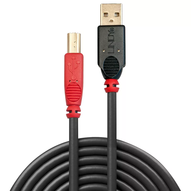 Lindy 15 m USB 2.0 Typ A auf B Aktives Kabel, 15 m, USB A, USB B, USB 2.0, Stecker/Stecker, Schwarz, Rot