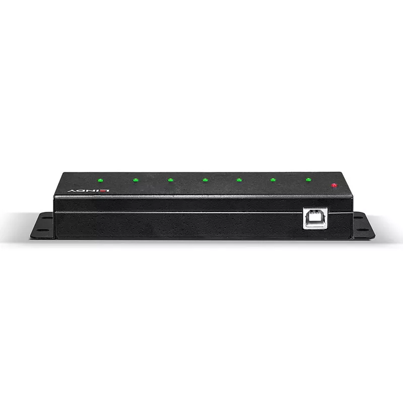 Lindy 42794 7-Port-USB-2.0-Industrie-Metallhub, 480 Mbit/s, Befestigungslaschen, externes Netzteil, schwarz