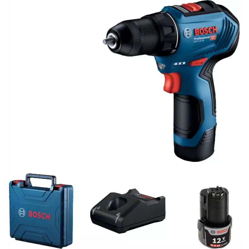 Bosch GSR 12V-30 Akkuschrauber, 2x 2,0 Ah, 30/17 Nm, bürstenlos, Koffer