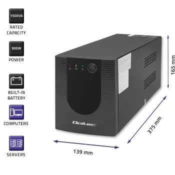 Qoltec UPS 53776 Line-Interactive 1,5 kVA 900 W 4 AC-Ausgänge